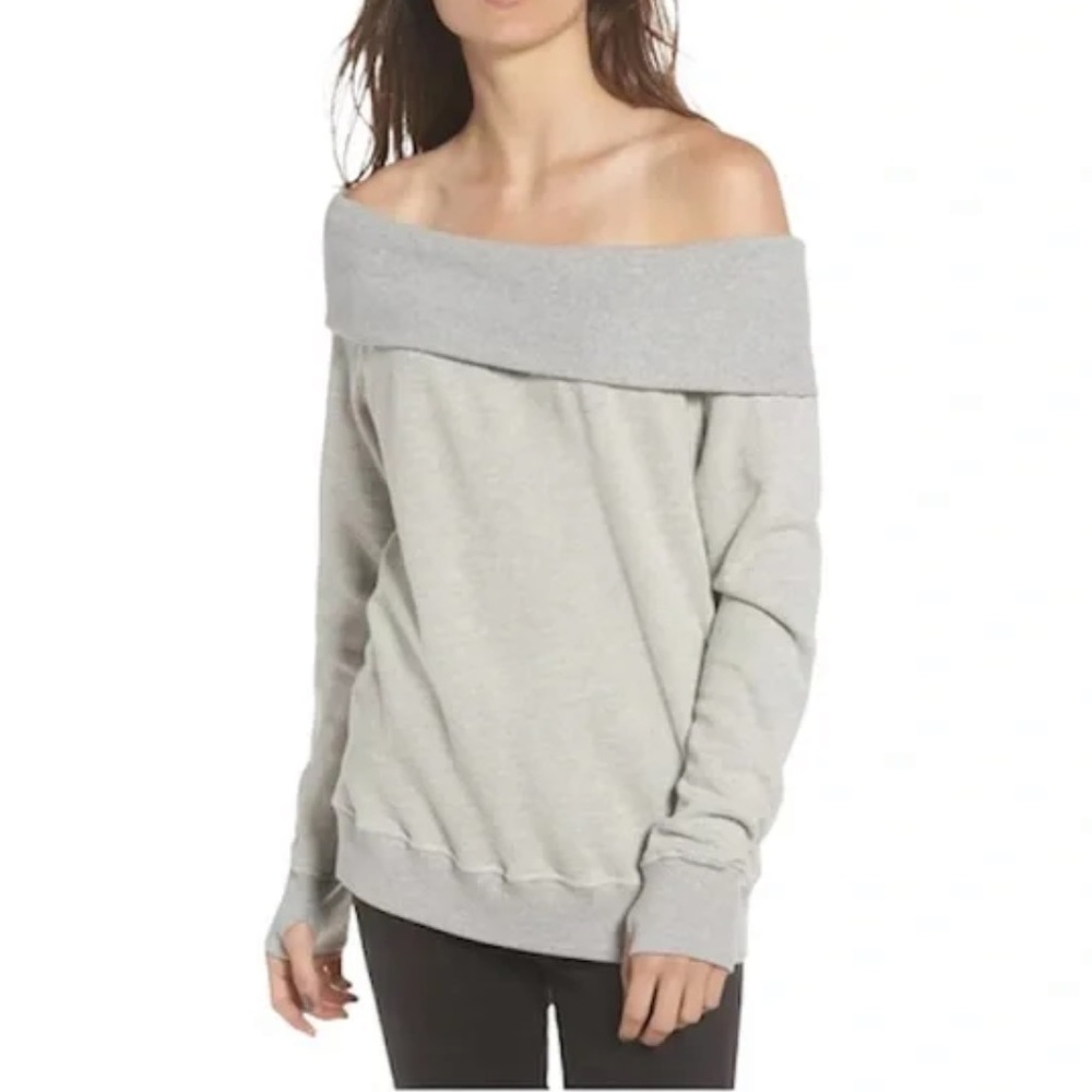 Pam & Gela Off Shoulder Sweatshirt in Heather Gray